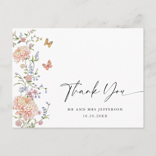  Grace Pastel Blush Bloemen Bruiloft Dank u Briefkaart (Voorkant)