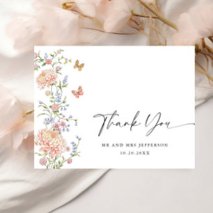 Grace Pastel Blush Bloemen Bruiloft Dank u Briefkaart