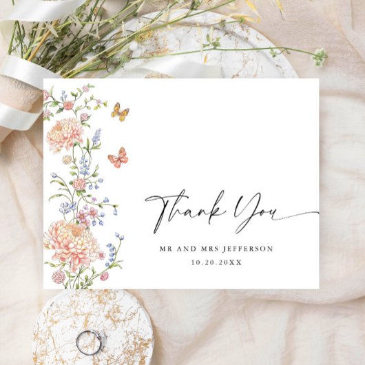 Grace Pastel Blush Bloemen Bruiloft Dank u Briefkaart