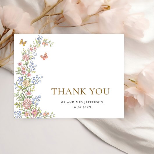  Grace Pastel Blush Bloemen Bruiloft Dank u Briefkaart