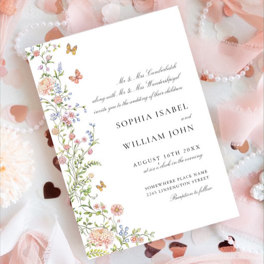 Grace Pastel Blush Bloemen Bruiloft Kaart