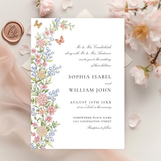 Grace Pastel Blush Bloemen Bruiloft Kaart