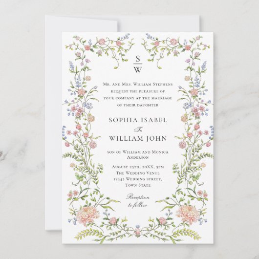  Grace Pastel Blush Bloemen Bruiloft Kaart (Voorkant)