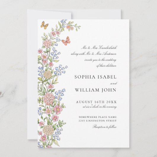  Grace Pastel Blush Bloemen Bruiloft Kaart (Voorkant)