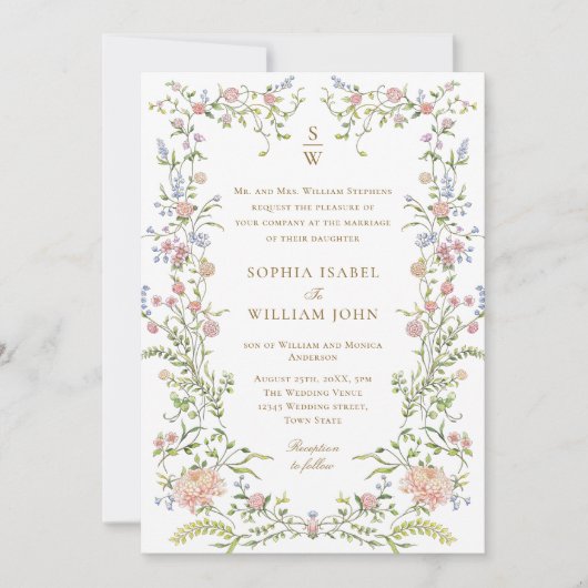  Grace Pastel Blush Bloemen Bruiloft Kaart (Voorkant)