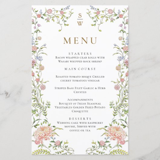 Grace Pastel Blush Bloemen Bruiloft Menu (Voorkant)