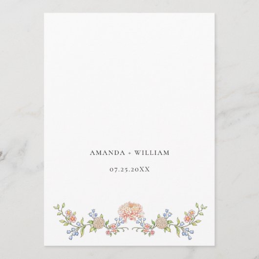  Grace Pastel Blush Bloemen Bruiloft Menu (Achterkant)