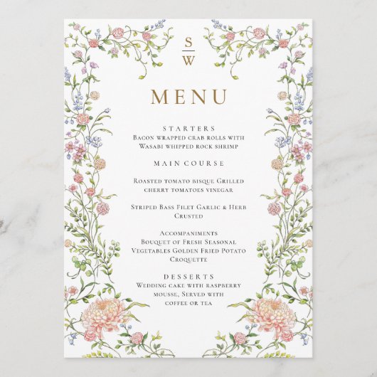  Grace Pastel Blush Bloemen Bruiloft Menu (Voorkant)