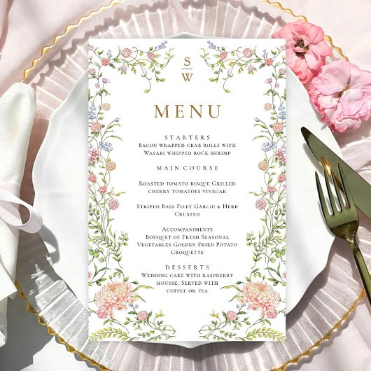Grace Pastel Blush Bloemen Bruiloft Menu