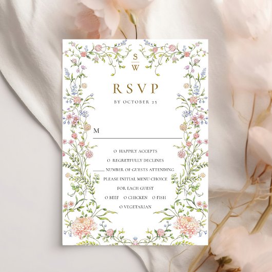 Grace Pastel Blush Bloemen Bruiloft RSVP Kaartje