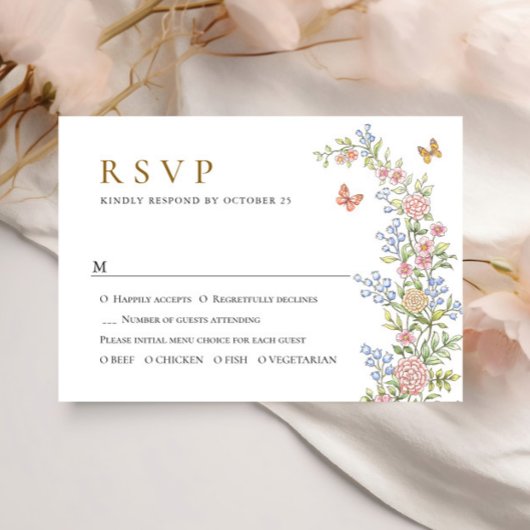 Grace Pastel Blush Bloemen Bruiloft RSVP Kaartje