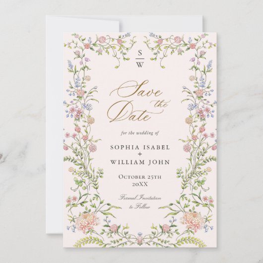 Grace Pastel Blush Bloemen Bruiloft Save The Date (Voorkant)