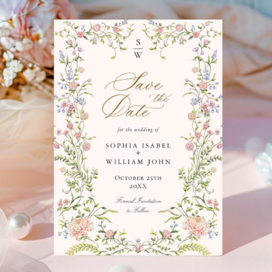 Grace Pastel Blush Bloemen Bruiloft Save The Date