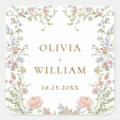 Grace Pastel Blush Bloemen Bruiloft Vierkante Sticker (Voorkant)