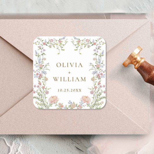 Grace Pastel Blush Bloemen Bruiloft Vierkante Sticker