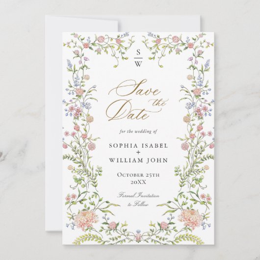 Grace Pastel Blush Bloemen Fotobruiloft Save The Date (Voorkant)
