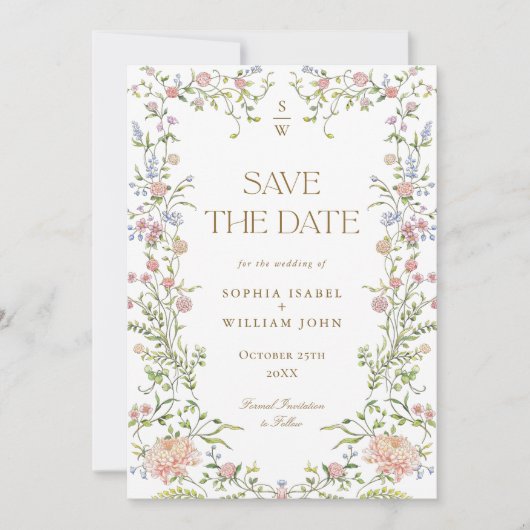  Grace Pastel Blush Bloemen Fotobruiloft Save The Date (Voorkant)