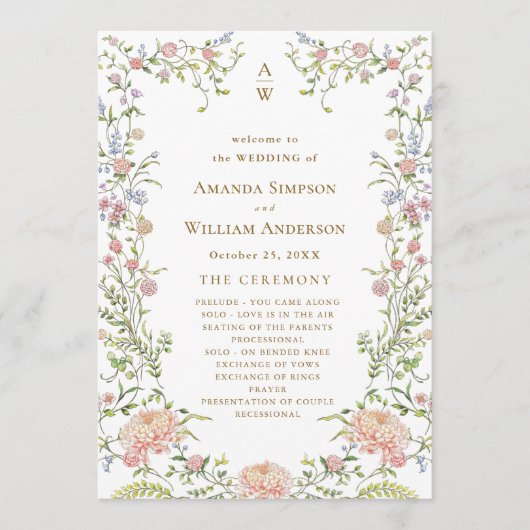  Grace Pastel Blush Bloemen Trouwceremonie Programmakaart (Voorkant)