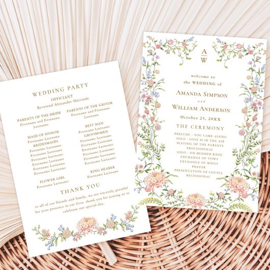  Grace Pastel Blush Bloemen Trouwceremonie Programmakaart