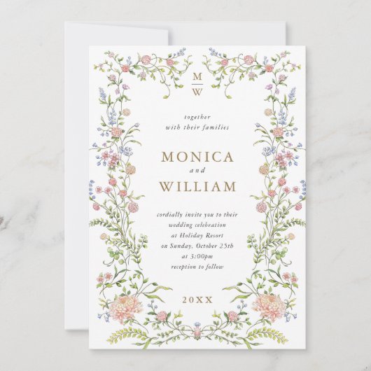  Grace Pastel Blush Bloemen Trouwfoto Kaart (Voorkant)