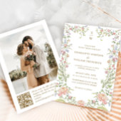  Grace Pastel Blush Bloemen Trouwfoto Kaart