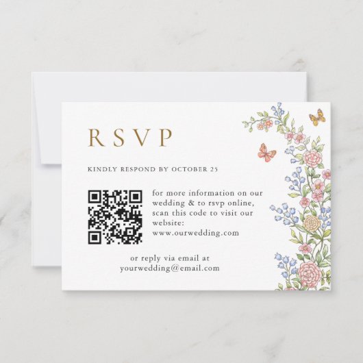  Grace Pastel Blush Floral QR code Bruiloft RSVP Kaartje (Voorkant)