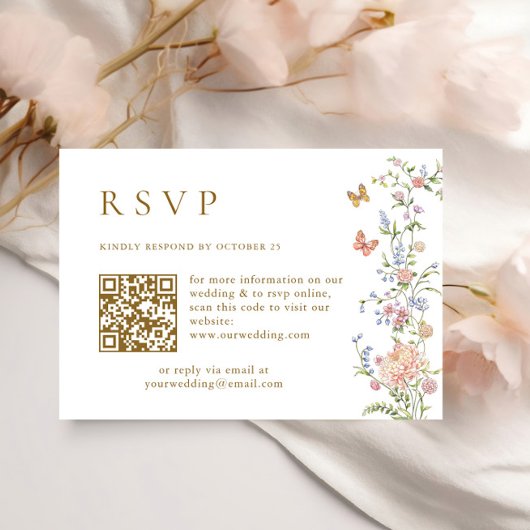  Grace Pastel Blush Floral QR code Bruiloft RSVP Kaartje