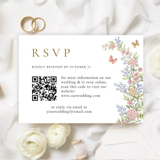 Grace Pastel Blush Floral QR code Bruiloft RSVP Kaartje