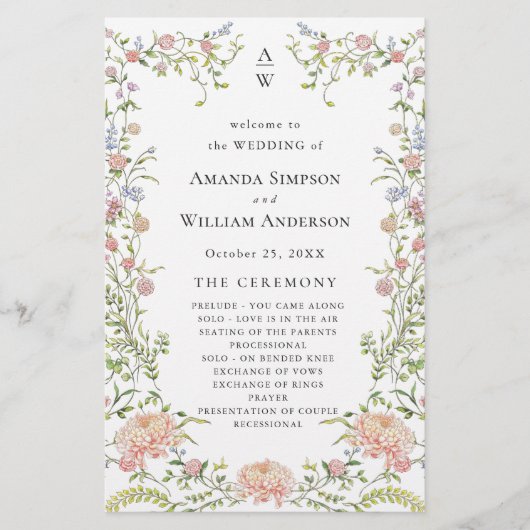  Grace Pastel Blush Huwelijksceremonie Programma (Voorkant)