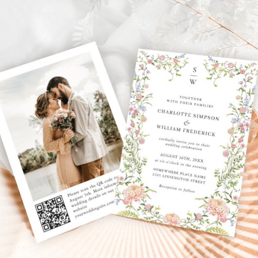 Grace Pastel Blush QR-code Trouwfoto Kaart