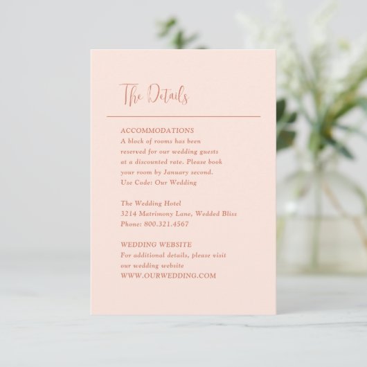 Grace Peach Modern Wedding Informatiekaartje (Staand voorkant)
