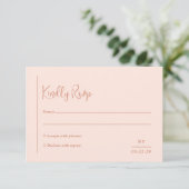 Grace Peach Modern Wedding RSVP Kaartje (Staand voorkant)