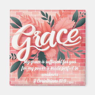 Grace Schrift Verse Roze Baksteen Bloemen Magneet