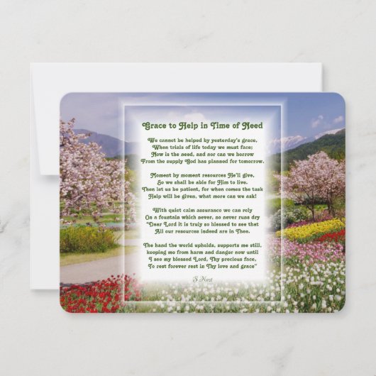 "Grace to help", Christelijk gedicht met lentescen Feestdagenkaart (Voorkant)