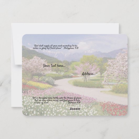 "Grace to help", Christelijk gedicht met lentescen Feestdagenkaart (Achterkant)