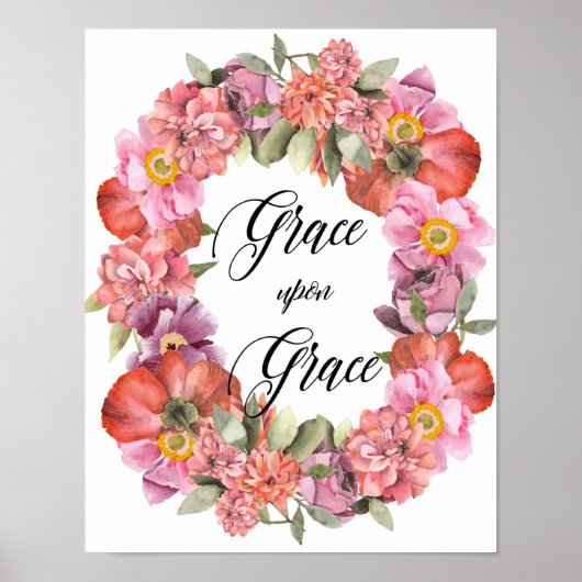 Grace Upon Grace, bijbelcitaat, Waterverf Flowers, Poster (Voorkant)