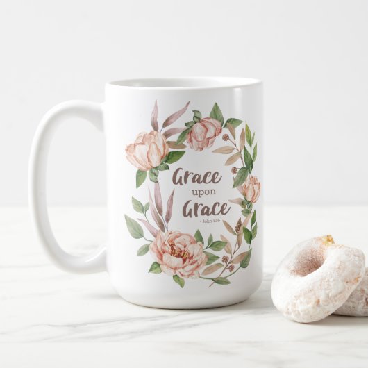 Grace Upon Grace - Johannes 1:16 - Bloemen Koffiemok (Met donut)