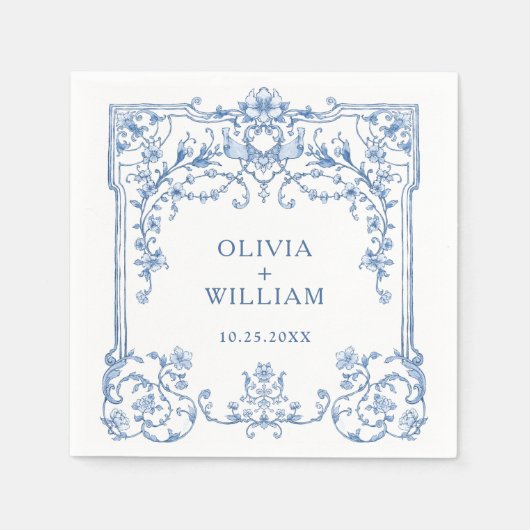 Grace Victoriaans Bloemen Blauw Bloemen Bruiloft Servet (Voorkant)