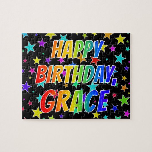 "GRACE" voornaam, geun "HAPPY BIRTHDAY" Legpuzzel (Horizontaal)