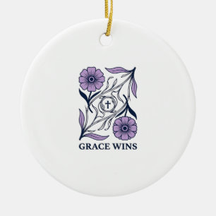 Grace Wins Bloem Kerstmis Vintage Gravure T-shirt_ Keramisch Ornament