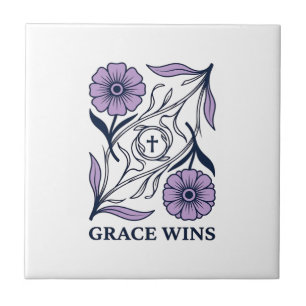 Grace Wins Bloem Kerstmis Vintage Gravure T-shirt_ Tegeltje