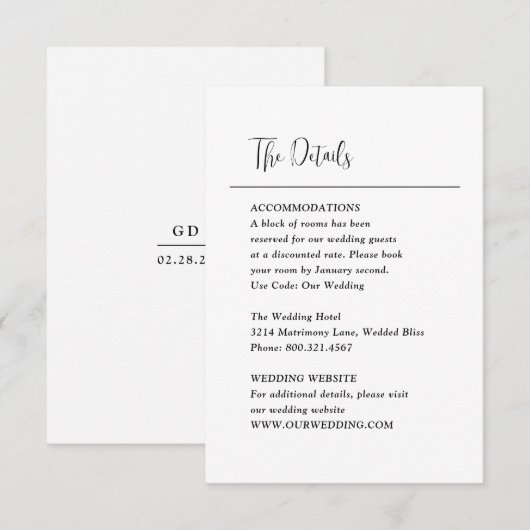 Grace Zwart-wit moderne bruiloft Informatiekaartje (Voorkant / Achterkant)