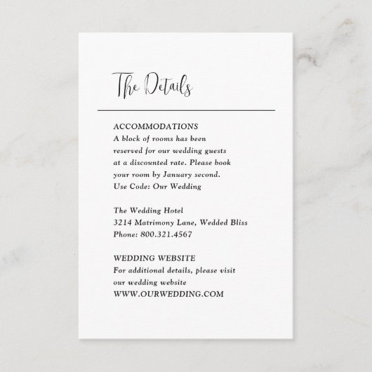 Grace Zwart-wit moderne bruiloft Informatiekaartje (Voorkant)