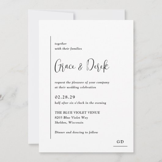 Grace Zwart-wit moderne bruiloft Kaart (Voorkant)