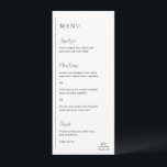 Grace Zwart-wit moderne bruiloft Menu<br><div class="desc">Modern huwelijksmenu met een eenvoudig en minimaal geometrisch ontwerp met een verticale lijn langs de linkerkant met uw menu in linker uitlijning. De headers zijn in een handschrift script voor een elegante touch. In de rechterbenedenhoek bevindt zich uw monogram van twee initialen over een kleine horizontale lijn. Het kleurenpalet kan...</div>
