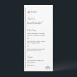 Grace Zwart-wit moderne bruiloft Menu<br><div class="desc">Modern huwelijksmenu met een eenvoudig en minimaal geometrisch ontwerp met een verticale lijn langs de linkerkant met uw menu in linker uitlijning. De headers zijn in een handschrift script voor een elegante touch. In de rechterbenedenhoek bevindt zich uw monogram van twee initialen over een kleine horizontale lijn. Het kleurenpalet kan...</div>
