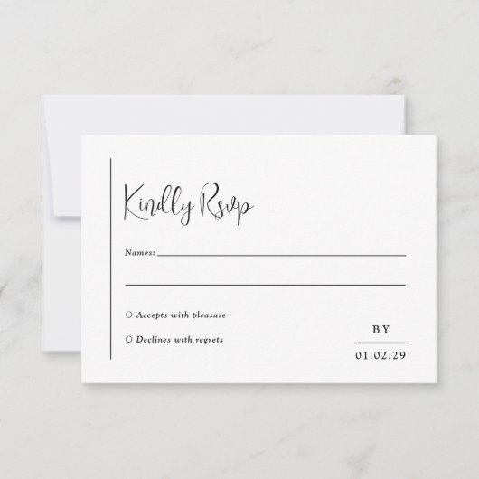 Grace Zwart-wit moderne bruiloft RSVP Kaartje (Voorkant)