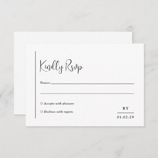 Grace Zwart-wit moderne bruiloft RSVP Kaartje (Voorkant / Achterkant)