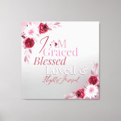 Graced Blessed Loved Favored Pink Floral Art Canvas Afdruk (Voorkant)