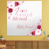 Graced Blessed Loved Favored Pink Floral Art Canvas Afdruk (Insitu (Woonkamer))